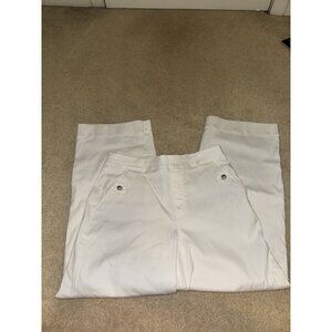 Spanx Women L Stretch Twill Cropped Wide Leg Pant Solid White Pull On Slimming